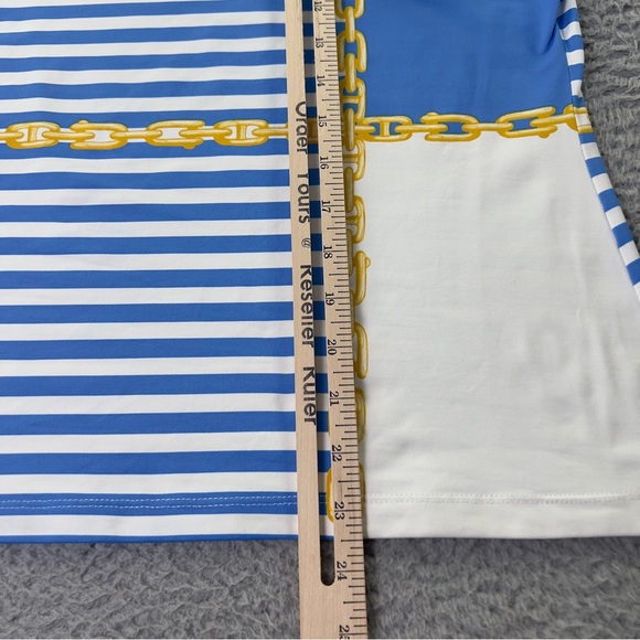 J Mclaughlin Top Womens Medium Blue White Striped Catalina Cloth Short Sleeve - Picture 7 of 9